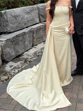 Valentine Couture- Butter Yellow off-shoulder Gown